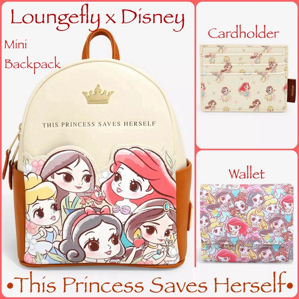 LOUNGEFLY DISNEY PRINCESS Chibi MINI BACKPACK, WALLET & CARDHOLDER! Cute Big Eye
